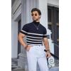 COOFANDY Mens Mock Turtleneck Sweater Short Sleeve Casual Dress Sweater Slim Fit Pullover Basic Knit Tee(Navy Stripe)