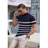 COOFANDY Mens Mock Turtleneck Sweater Short Sleeve Casual Dress Sweater Slim Fit Pullover Basic Knit Tee(Navy Stripe)