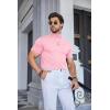 COOFANDY Mens Mock Turtleneck Sweater Short Sleeve Casual Dress Sweater Slim Fit Pullover Basic Knit Tee(Pink)