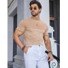 COOFANDY Mens Mock Turtleneck Sweater Short Sleeve Casual Dress Sweater Slim Fit Pullover Basic Knit Tee(Striped Khaki)