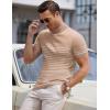 COOFANDY Mens Mock Turtleneck Sweater Short Sleeve Casual Dress Sweater Slim Fit Pullover Basic Knit Tee(Striped Khaki)