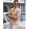 COOFANDY Mens Mock Turtleneck Sweater Short Sleeve Casual Dress Sweater Slim Fit Pullover Basic Knit Tee(Striped Khaki)