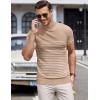 COOFANDY Mens Mock Turtleneck Sweater Short Sleeve Casual Dress Sweater Slim Fit Pullover Basic Knit Tee(Striped Khaki)