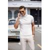 COOFANDY Mens Mock Turtleneck Sweater Short Sleeve Casual Dress Sweater Slim Fit Pullover Basic Knit Tee(Striped White)