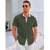 COOFANDY Men’s Muscle Fit Dress Shirts Wrinkle-Free Short Sleeve Casual Button Down Shirt(Army Green-white)