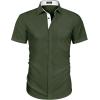 COOFANDY Men’s Muscle Fit Dress Shirts Wrinkle-Free Short Sleeve Casual Button Down Shirt(Army Green-white)