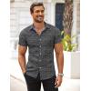 COOFANDY Men’s Muscle Fit Dress Shirts Wrinkle-Free Short Sleeve Casual Button Down Shirt(Black-texture)