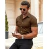 COOFANDY Men’s Muscle Fit Dress Shirts Wrinkle-Free Short Sleeve Casual Button Down Shirt(Brown)