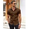 COOFANDY Men’s Muscle Fit Dress Shirts Wrinkle-Free Short Sleeve Casual Button Down Shirt(Brown)