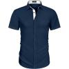 COOFANDY Men’s Muscle Fit Dress Shirts Wrinkle-Free Short Sleeve Casual Button Down Shirt(Dark Blue-white)