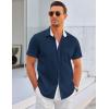 COOFANDY Men’s Muscle Fit Dress Shirts Wrinkle-Free Short Sleeve Casual Button Down Shirt(Dark Blue-white)