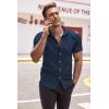 COOFANDY Men’s Muscle Fit Dress Shirts Wrinkle-Free Short Sleeve Casual Button Down Shirt(Navy Blue)