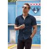 COOFANDY Men’s Muscle Fit Dress Shirts Wrinkle-Free Short Sleeve Casual Button Down Shirt(Navy Blue)