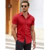 COOFANDY Men’s Muscle Fit Dress Shirts Wrinkle-Free Short Sleeve Casual Button Down Shirt(Red)