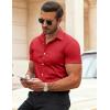 COOFANDY Men’s Muscle Fit Dress Shirts Wrinkle-Free Short Sleeve Casual Button Down Shirt(Red)