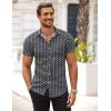 COOFANDY Men’s Muscle Fit Dress Shirts Wrinkle-Free Short Sleeve Casual Button Down Shirt(White Flower-black)