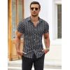 COOFANDY Men’s Muscle Fit Dress Shirts Wrinkle-Free Short Sleeve Casual Button Down Shirt(White Flower-black)