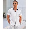 COOFANDY Men’s Muscle Fit Dress Shirts Wrinkle-Free Short Sleeve Casual Button Down Shirt(White-black)