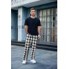 COOFANDY Men’s Plaid Casual Pants Soft Cotton Pajama Pants Drawstring Checkered Lounge Sweatpant with Pockets(Gray Black White Plaid)