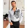 COOFANDY Men’s Print Button Down Dress Shirt Fashion Long Sleeve Casual Shirts(02-white (Tiger))