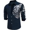 COOFANDY Men’s Print Button Down Dress Shirt Fashion Long Sleeve Casual Shirts(Dark Navy (Tiger))