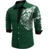 COOFANDY Men’s Print Button Down Dress Shirt Fashion Long Sleeve Casual Shirts(Green (Tiger))
