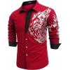 COOFANDY Men’s Print Button Down Dress Shirt Fashion Long Sleeve Casual Shirts(Red (Tiger))