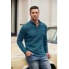 COOFANDY Men’s Quarter Button Henley Sweater Casual Knitted Sweatshirt Mock Neck Thermal Fleece Pullover Sweater with Pocket(Dark Blue and Black)