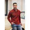 COOFANDY Men’s Quarter Button Henley Sweater Casual Knitted Sweatshirt Mock Neck Thermal Fleece Pullover Sweater with Pocket(Wine Red)