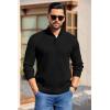 COOFANDY Mens Quarter Button Sweater Long Sleeve Stand Collar Sweaters Casual Knitted Ribbed Dress Pullover(A-black)