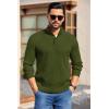 COOFANDY Mens Quarter Button Sweater Long Sleeve Stand Collar Sweaters Casual Knitted Ribbed Dress Pullover(Army Green)