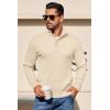 COOFANDY Mens Quarter Button Sweater Long Sleeve Stand Collar Sweaters Casual Knitted Ribbed Dress Pullover(Beige)