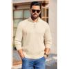 COOFANDY Mens Quarter Button Sweater Long Sleeve Stand Collar Sweaters Casual Knitted Ribbed Dress Pullover(Beige)