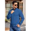COOFANDY Mens Quarter Button Sweater Long Sleeve Stand Collar Sweaters Casual Knitted Ribbed Dress Pullover(Blue)