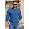 COOFANDY Mens Quarter Button Sweater Long Sleeve Stand Collar Sweaters Casual Knitted Ribbed Dress Pullover(Blue)