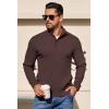 COOFANDY Mens Quarter Button Sweater Long Sleeve Stand Collar Sweaters Casual Knitted Ribbed Dress Pullover(Brown)