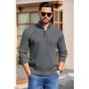 COOFANDY Mens Quarter Button Sweater Long Sleeve Stand Collar Sweaters Casual Knitted Ribbed Dress Pullover(Dark Grey)