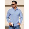 COOFANDY Mens Quarter Button Sweater Long Sleeve Stand Collar Sweaters Casual Knitted Ribbed Dress Pullover(Light Blue)