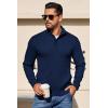 COOFANDY Mens Quarter Button Sweater Long Sleeve Stand Collar Sweaters Casual Knitted Ribbed Dress Pullover(Navy Blue)