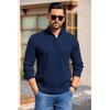 COOFANDY Mens Quarter Button Sweater Long Sleeve Stand Collar Sweaters Casual Knitted Ribbed Dress Pullover(Navy Blue)