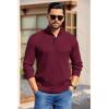 COOFANDY Mens Quarter Button Sweater Long Sleeve Stand Collar Sweaters Casual Knitted Ribbed Dress Pullover(Wine Red)