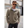 COOFANDY Mens Quarter Pullover Quilted Sweatshirt Casual Knit Long Sleeve Mock Neck Sweater Waffle Collared Pullover(Khaki)
