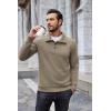 COOFANDY Mens Quarter Pullover Quilted Sweatshirt Casual Knit Long Sleeve Mock Neck Sweater Waffle Collared Pullover(Khaki)