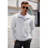 COOFANDY Mens Quarter Pullover Quilted Sweatshirt Casual Knit Long Sleeve Mock Neck Sweater Waffle Collared Pullover(White)