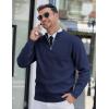 COOFANDY Mens Quarter Zip Pullover Slim Fit Lightweight Knit Pullover Sweaters Casual Polo Sweater(Navy Blue)