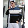 COOFANDY Mens Quarter Zip Pullover Slim Fit Lightweight Knit Pullover Sweaters Casual Polo Sweater(Stripe-blue&black&white)