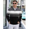 COOFANDY Mens Quarter Zip Pullover Slim Fit Lightweight Knit Pullover Sweaters Casual Polo Sweater(Stripe-grey&black&white)