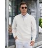 COOFANDY Mens Quarter Zip Pullover Slim Fit Lightweight Knit Pullover Sweaters Casual Polo Sweater(White)