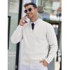COOFANDY Mens Quarter Zip Pullover Slim Fit Lightweight Knit Pullover Sweaters Casual Polo Sweater(White)