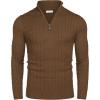 COOFANDY Men’s Quarter Zip Sweater Slim Fit Casual Knitted Turtleneck Pullover Mock Neck Polo Sweater(Coffee Brown)